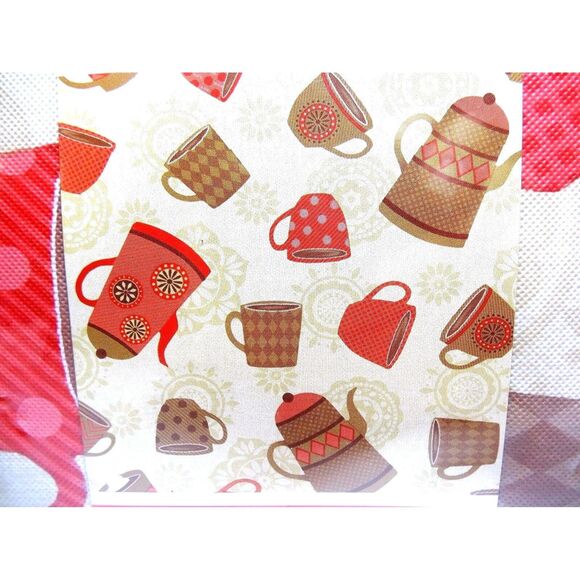 Coffeepot Coffee Mugs Tablecloth 52 x 90 Brown Red on Beige Vinyl PVC-Free NEW - Picture 3 of 3